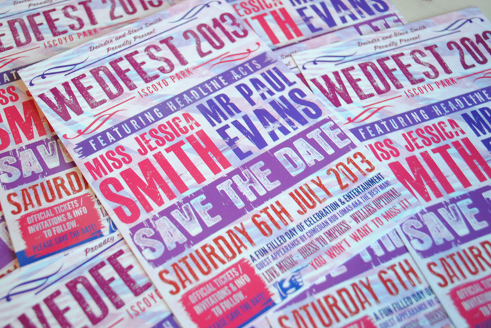 festival themed save the date cards 2014