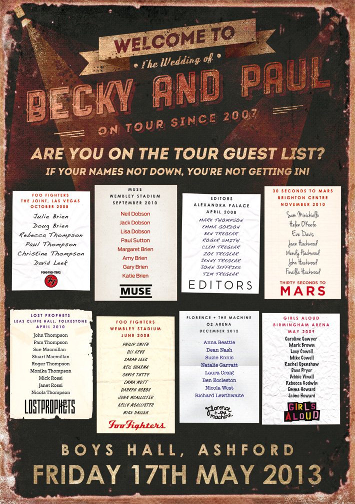 concert tour wedding poster | concert guest list wedding seating plan