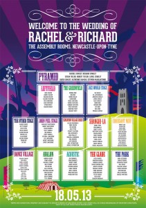 glastonbury themed wedding seating plan poster