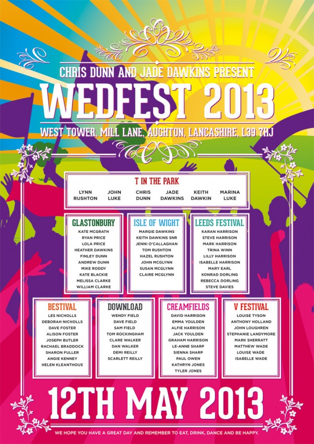 wedfest festival names poster wedding seating plan poster WEDFEST