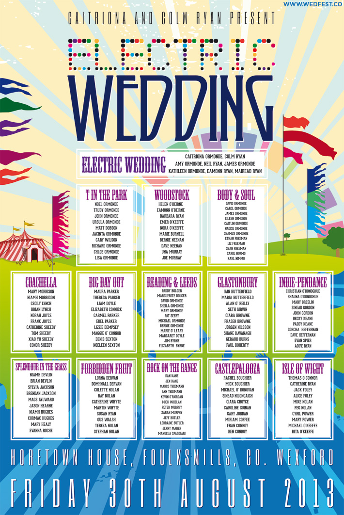 electric picnic festival wedding table seating plan