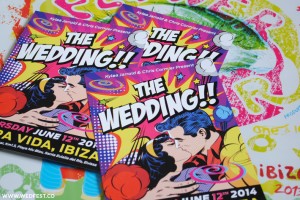 ibiza flyer themed wedding invitations