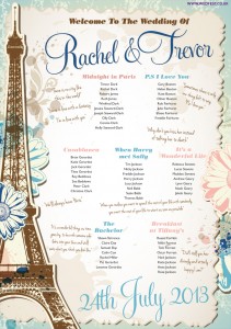 vintage chic paris theme wedding table plan