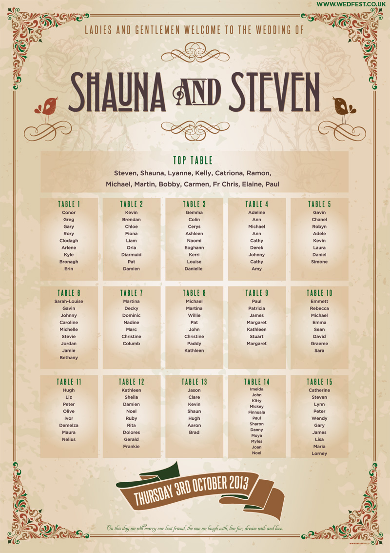 vintage shabby chic wedding table plan