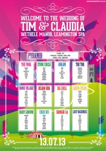 glastonbury festival inspired wedding table plan