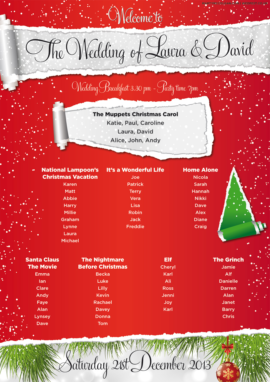 Christmas Wedding Seating Chart Ideas