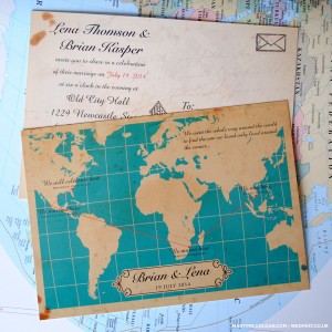 map of the world wedding invites