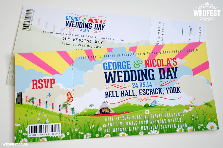 festival ticket wedding invitations
