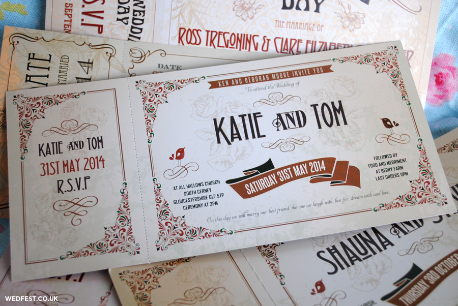 vintage ticket wedding invitations