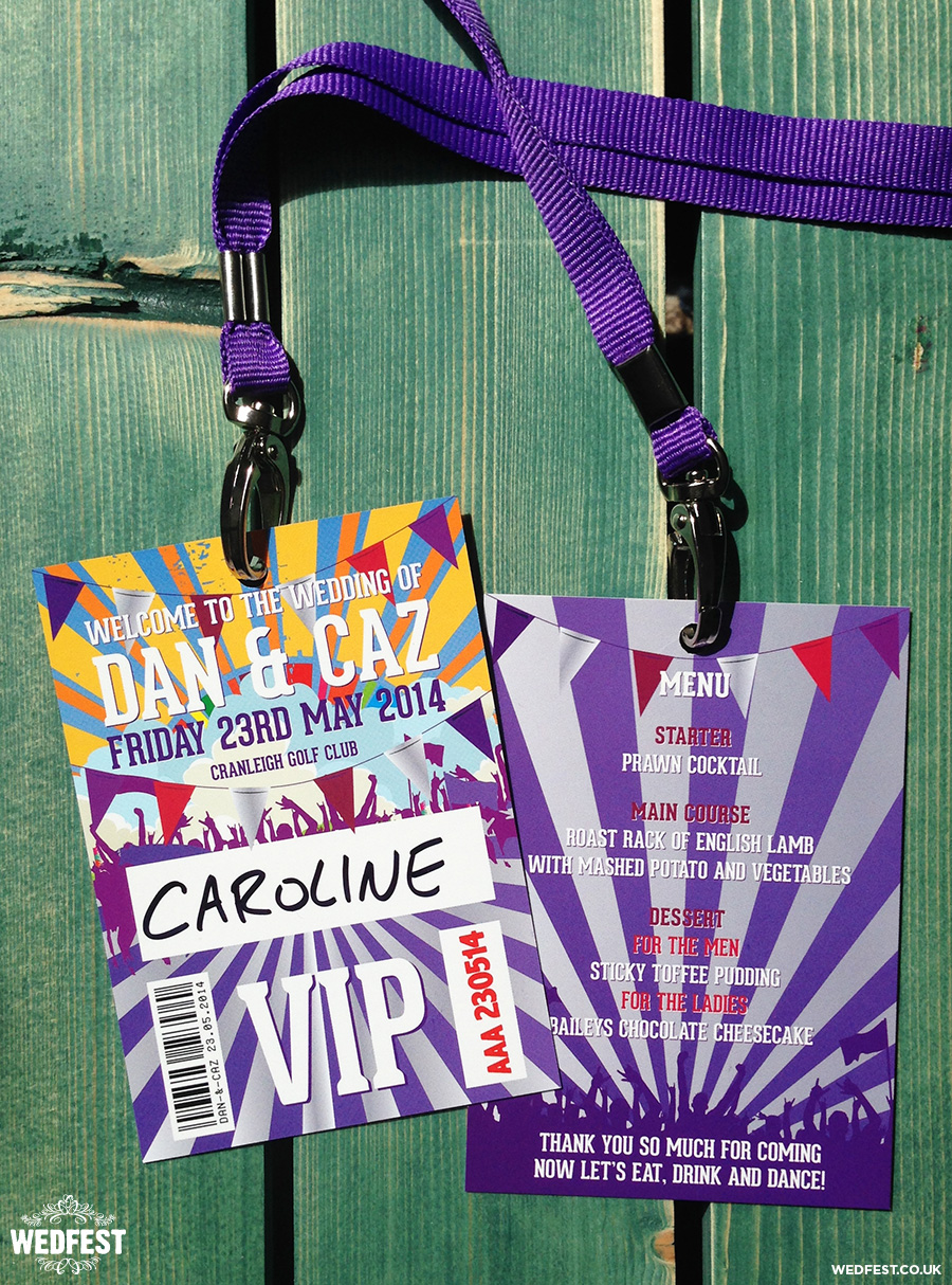 festival wedding vip lanyard menu