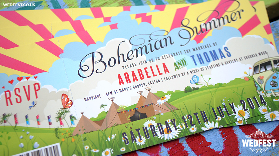 bohemian summer wedding invitations