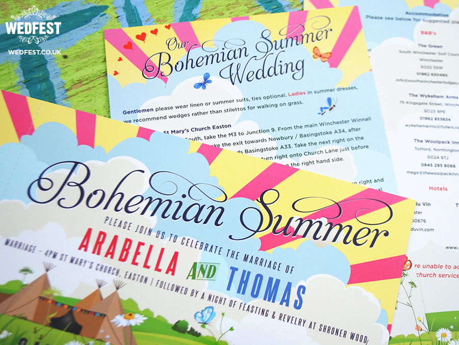 bohemian summer wedding stationery