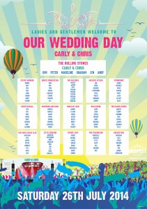 concert poster wedding table plan