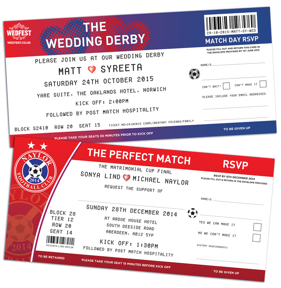 the perfect match football ticket wedding invites