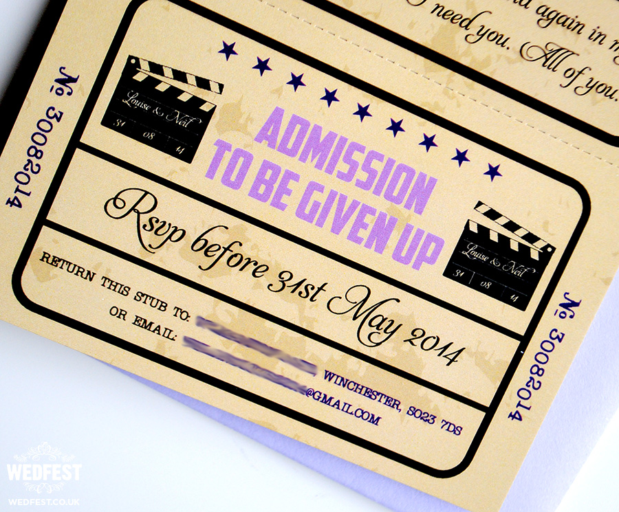 vintage cinema movie ticket wedding invitations