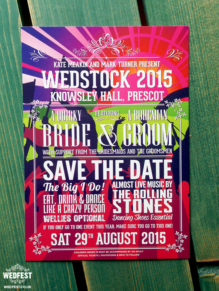 wedstock wedfest festival wedding save the date