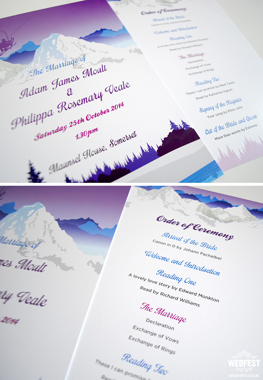 Ski Theme Wedding Order Of Service Cards