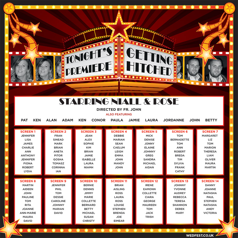 alternative wedding table plan movies theme