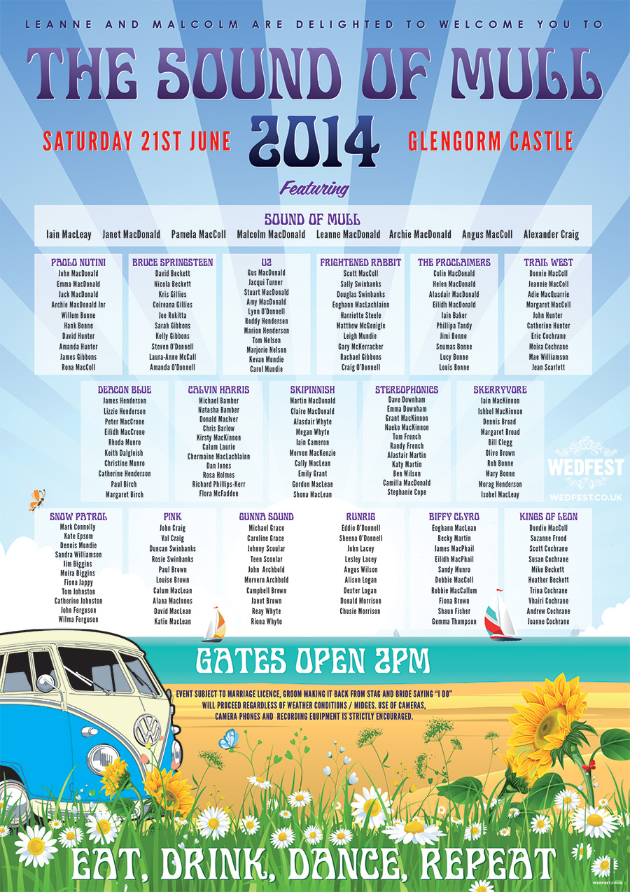 beach vw campervan wedding table seating plan