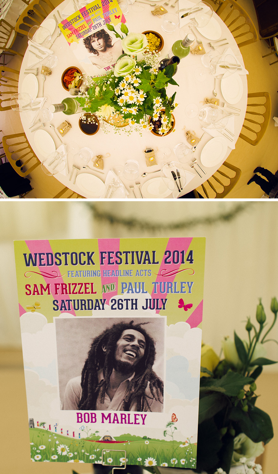 wedstock festival music themed wedding table cards