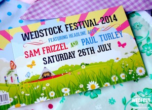 sam and paul wedstock festival wedding invite