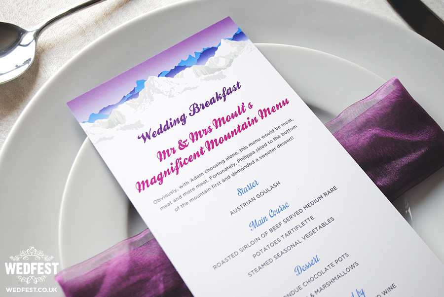 ski themed wedding menu