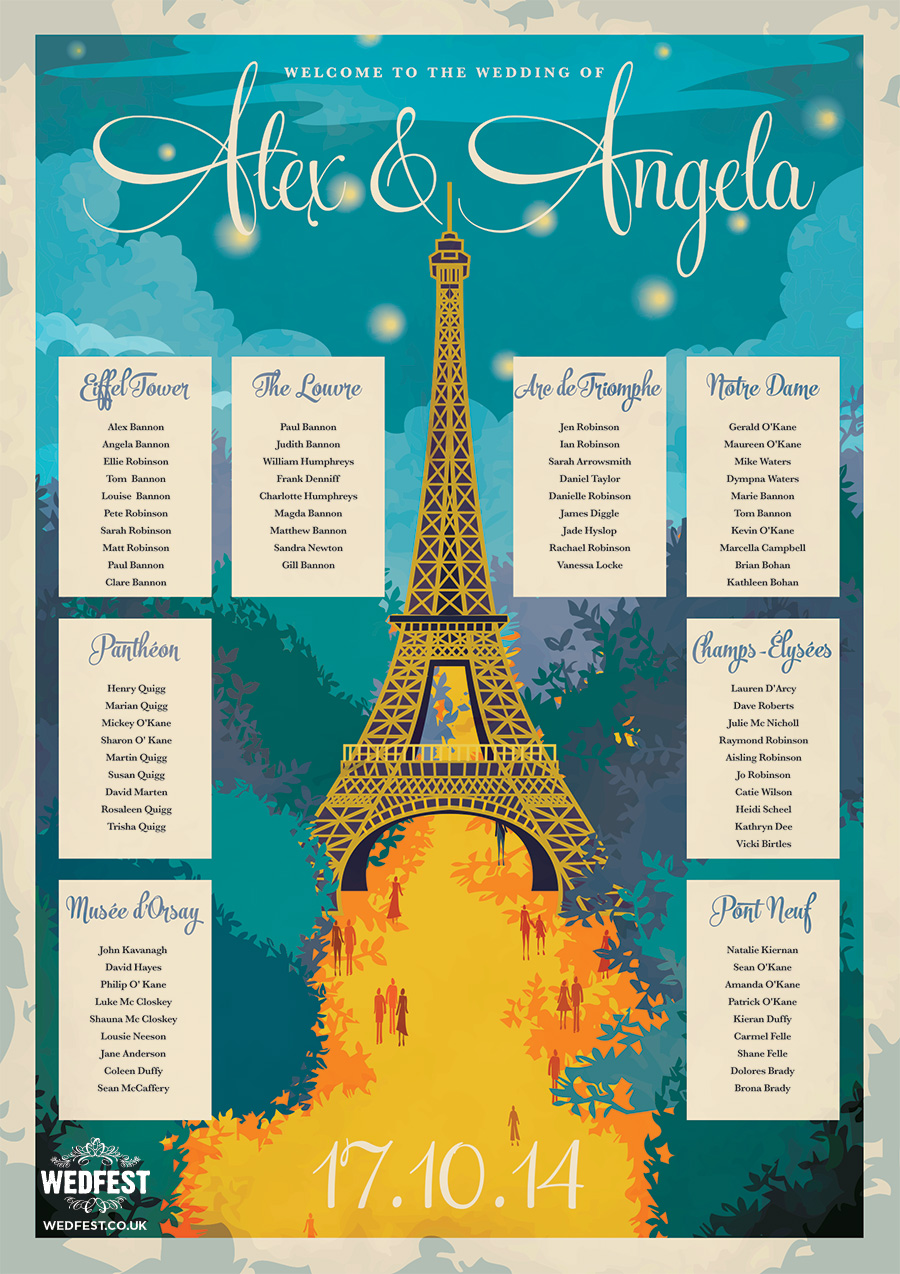 Paris Landmarks Wedding Seating Table Plan