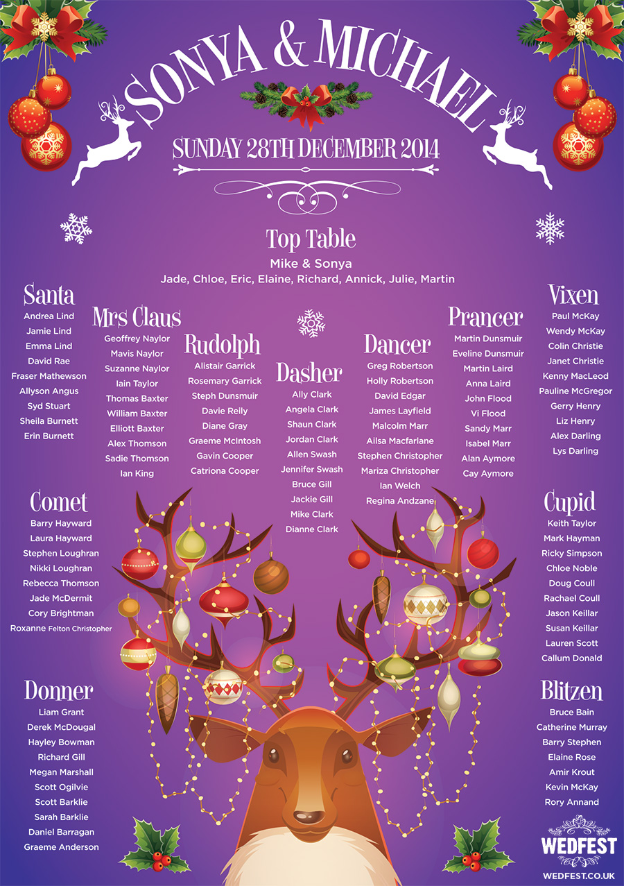 Festive / Christmas Themed Wedding Table Plan