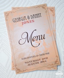 wedfest danny jones wedding menu stationery