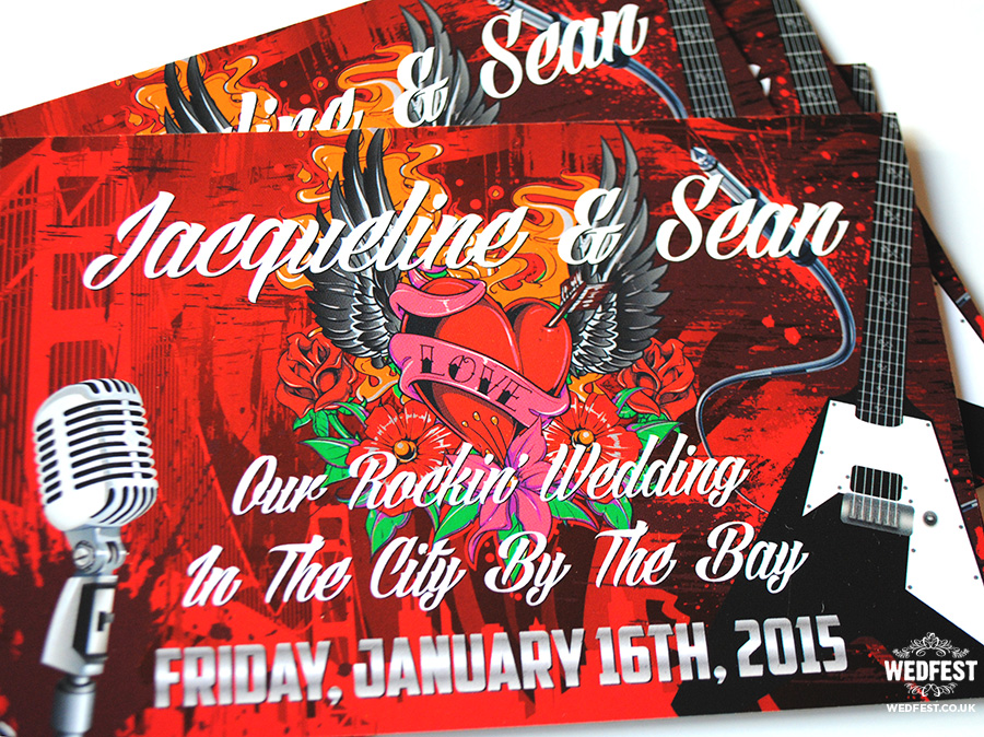 Rock n Roll San Francisco themed wedding invites