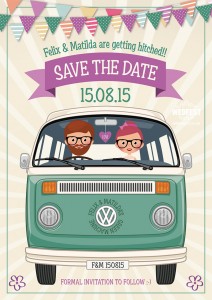 VW Campervan Hipster themed wedding save the date