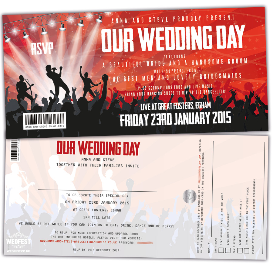 concert themed wedding invitations