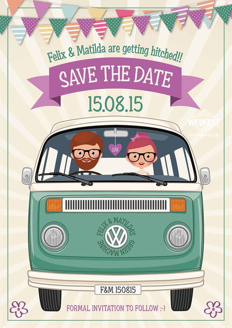 VW Campervan Wedding Save the date