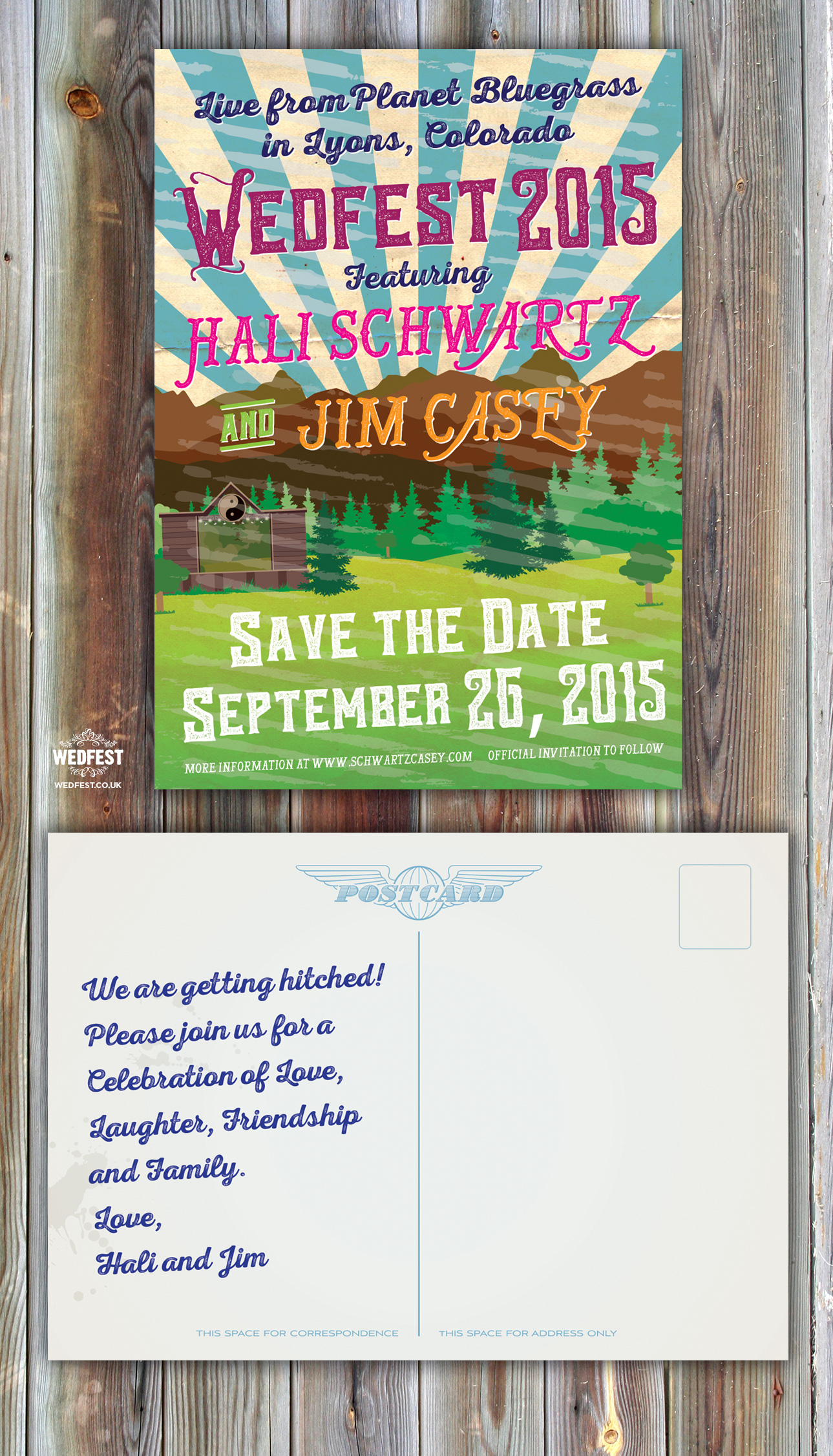 wedfest american wedding postcard save the date 