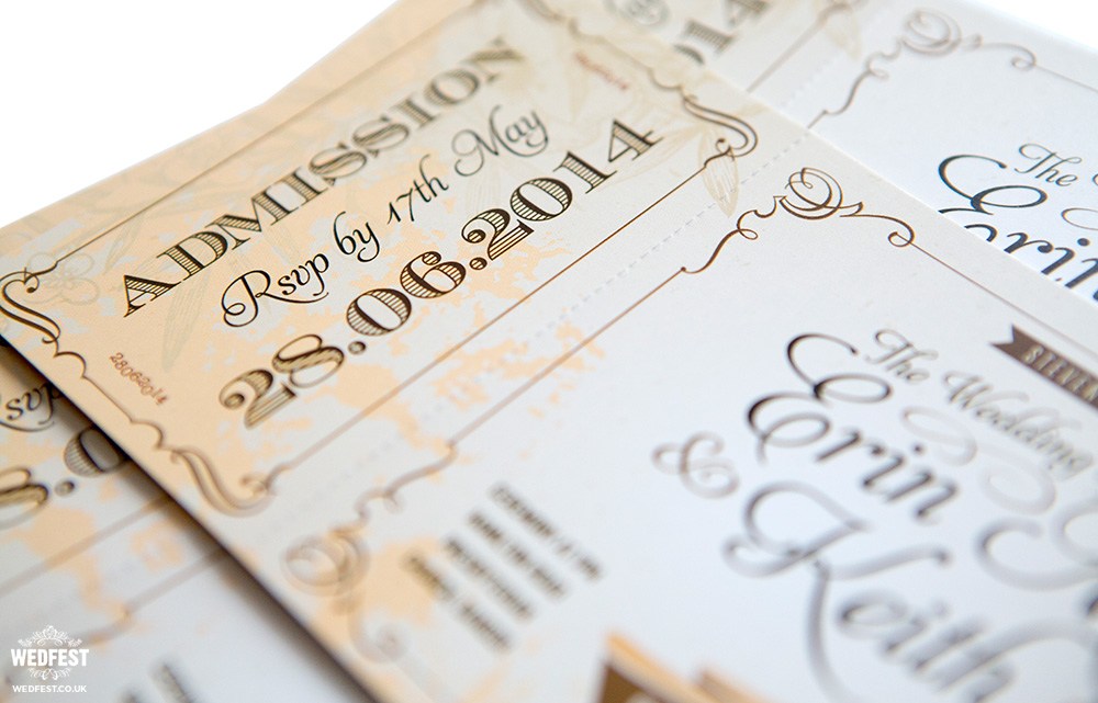 Vintage Ticket Style Wedding Invitations