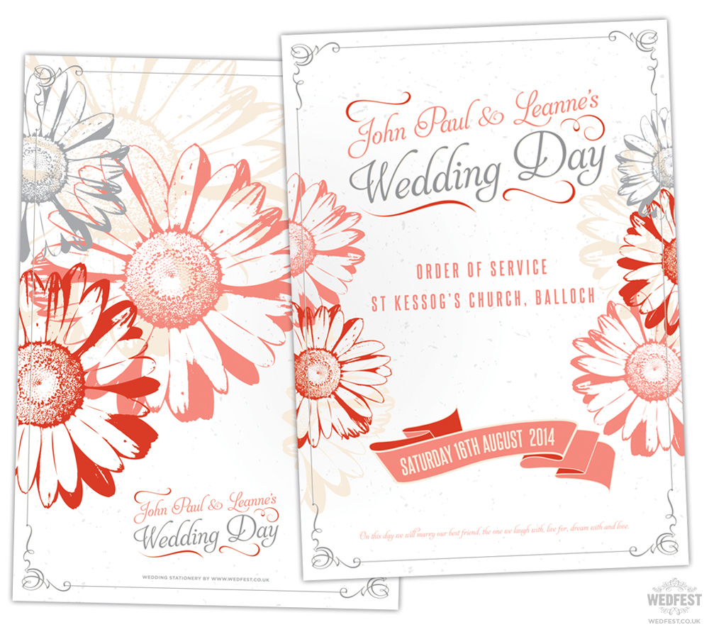 gerbera daisy wedding stationery order of service