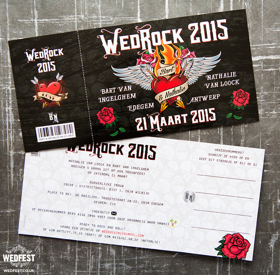 rock n roll type wedding invitation