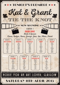 vintage cinema poster wedding table seating plan