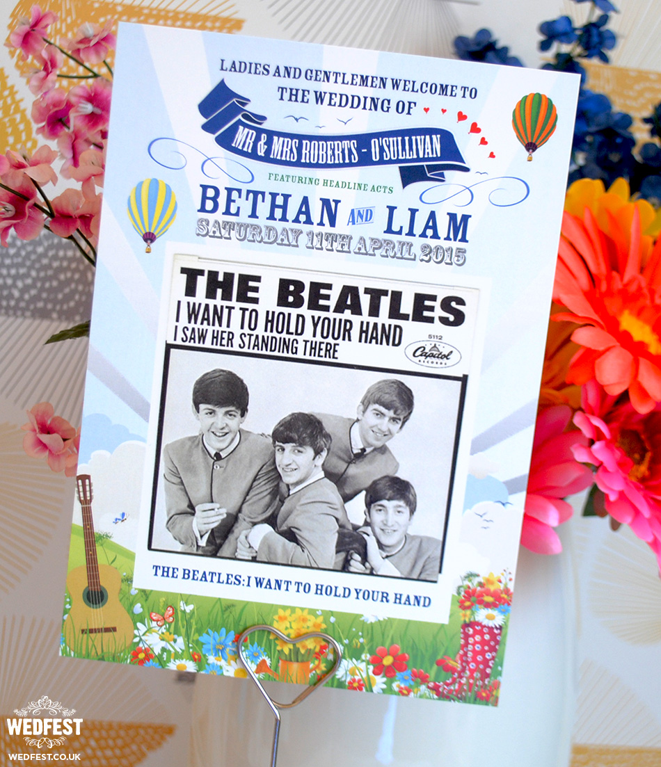 The Beatles wedding table centre cards
