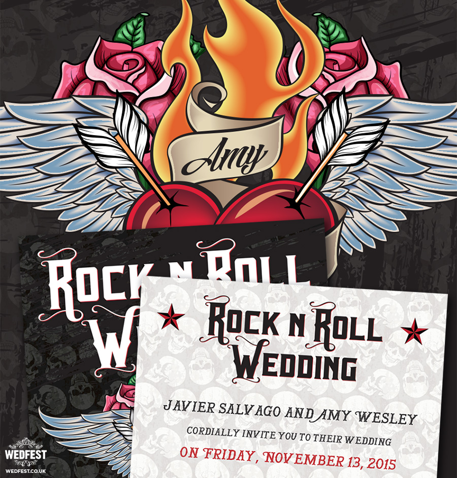 Tattoo heart rock n roll wedding invitation