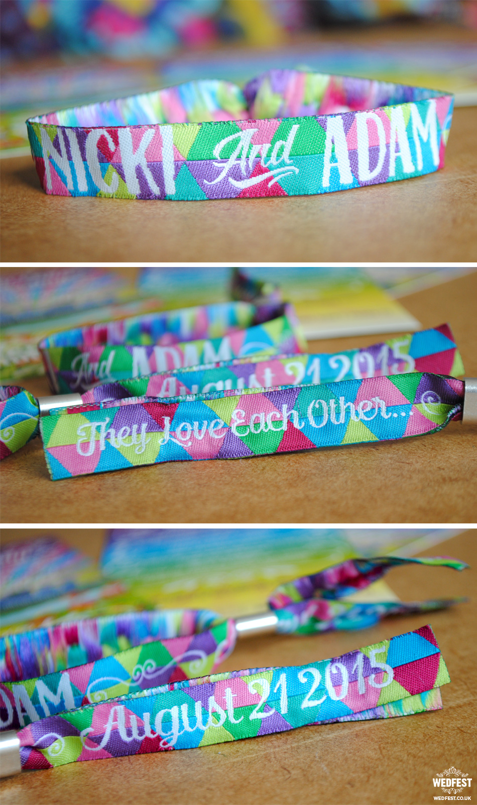 custom colourful wedding wristbands