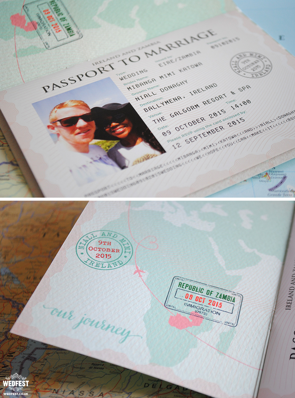 passport travel theme wedding stationery