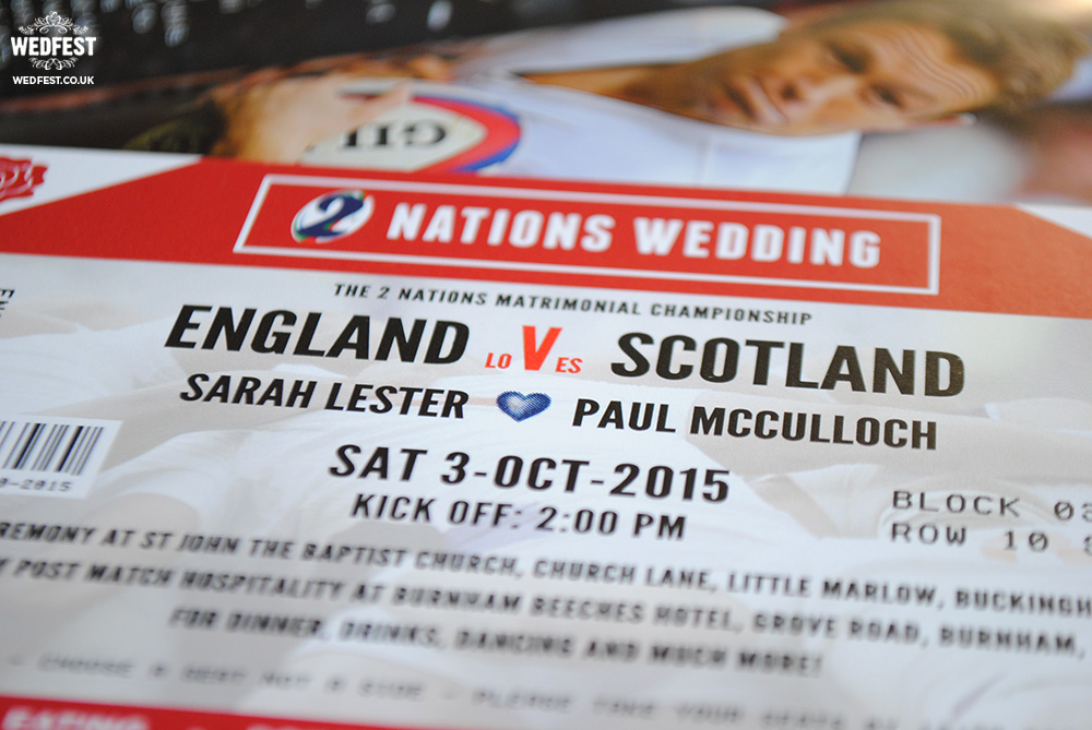 England vs Scotland Rugby Ticket Wedding Invites