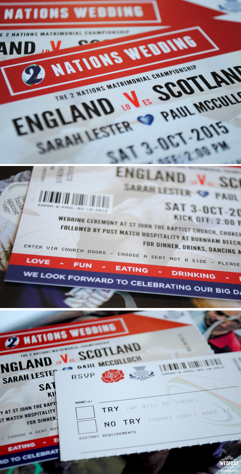 rugby ticket wedding invites