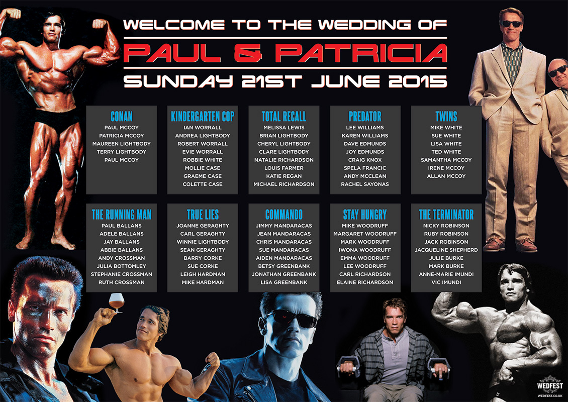 Arnold Schwarzenegger movies wedding table seating plan