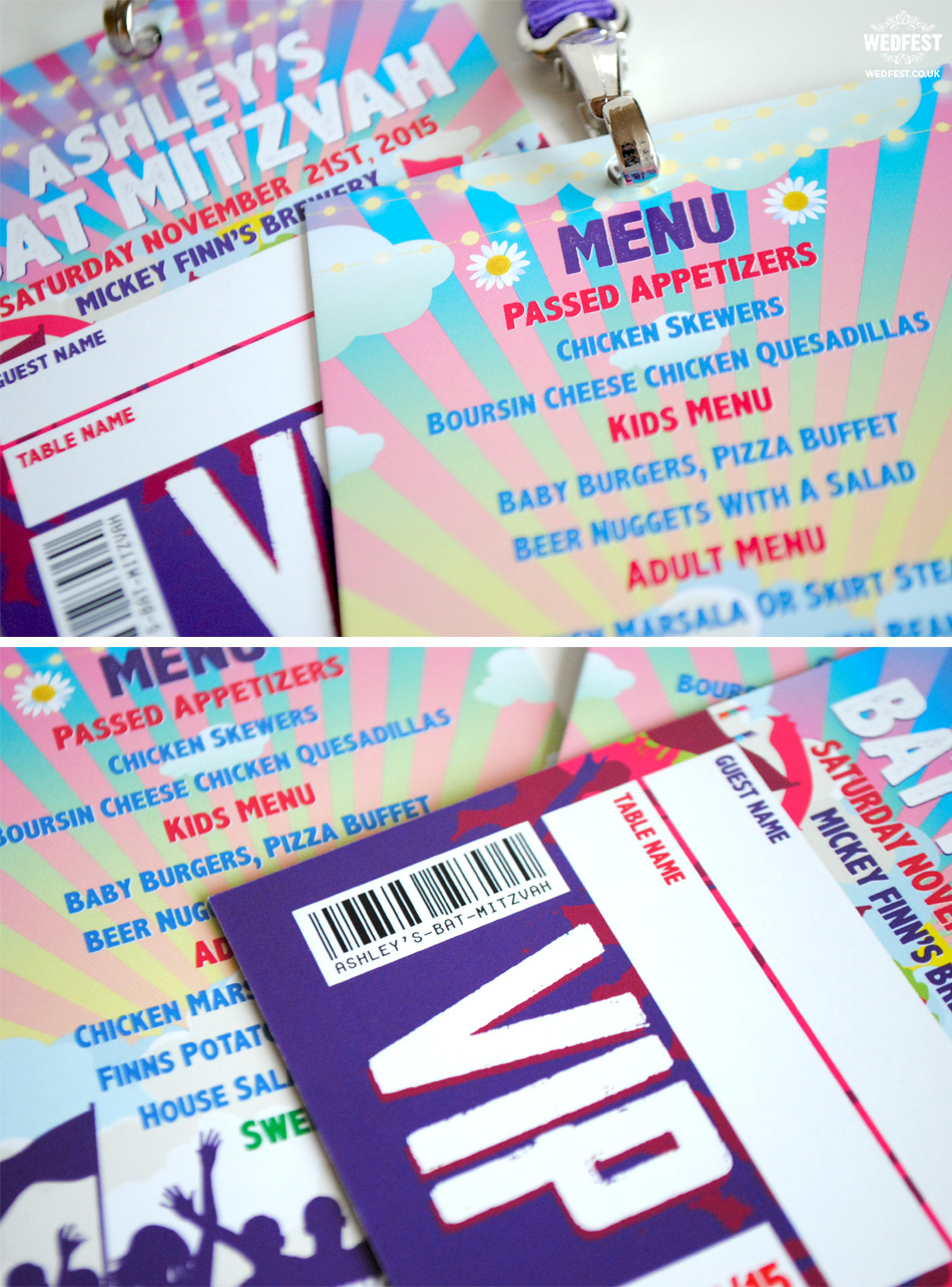 bat mitzvah vip pass favours & menus