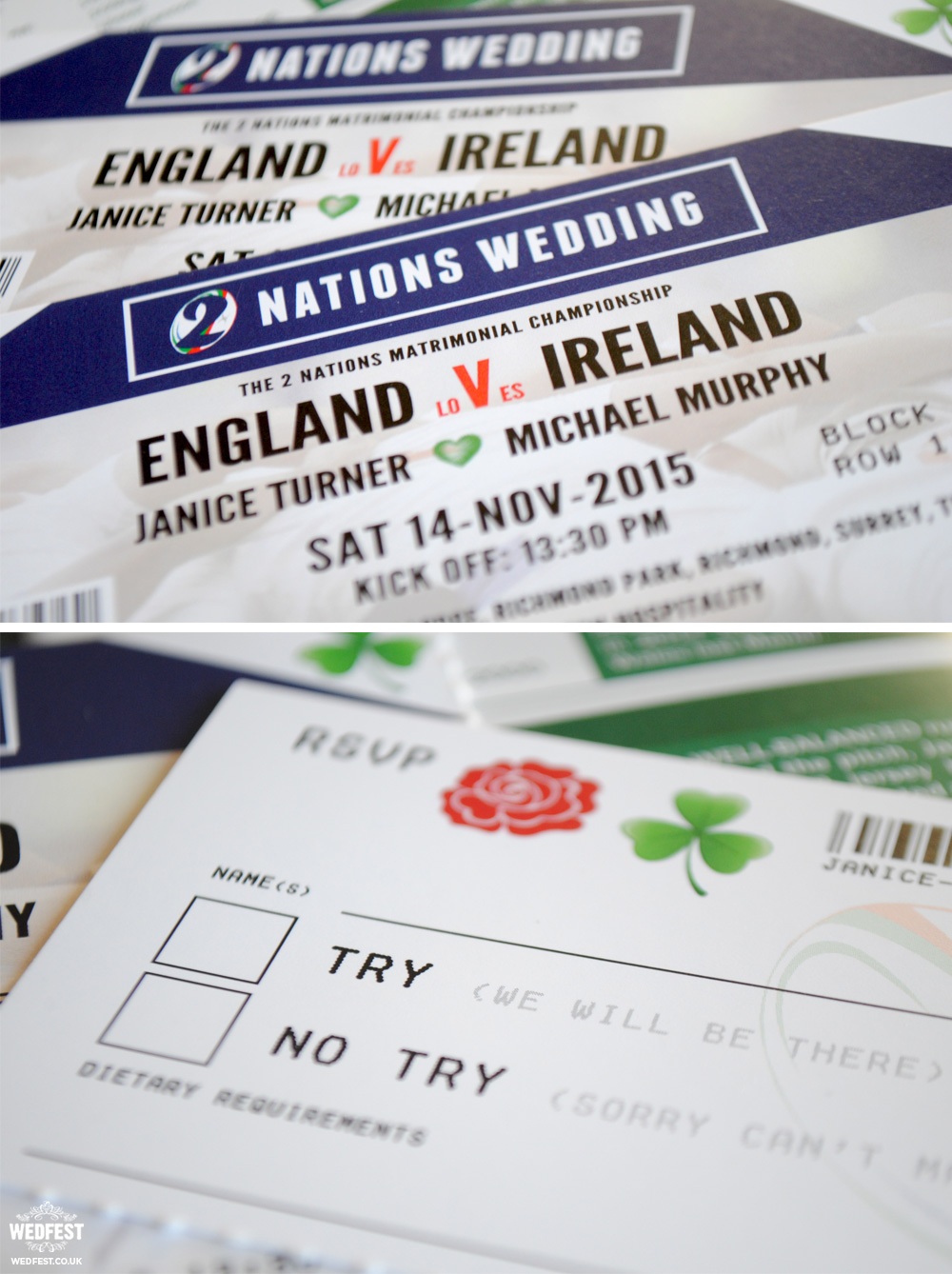 England Ireland rugby wedding invites