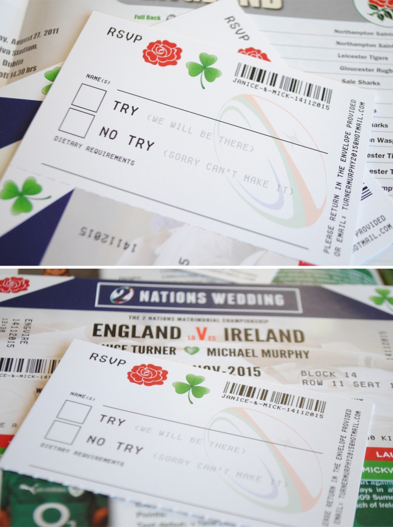 Ireland vs England Rugby Ticket Wedding Invitations WEDFEST