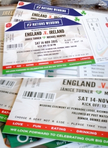 Ireland vs England rugby ticket wedding invitation