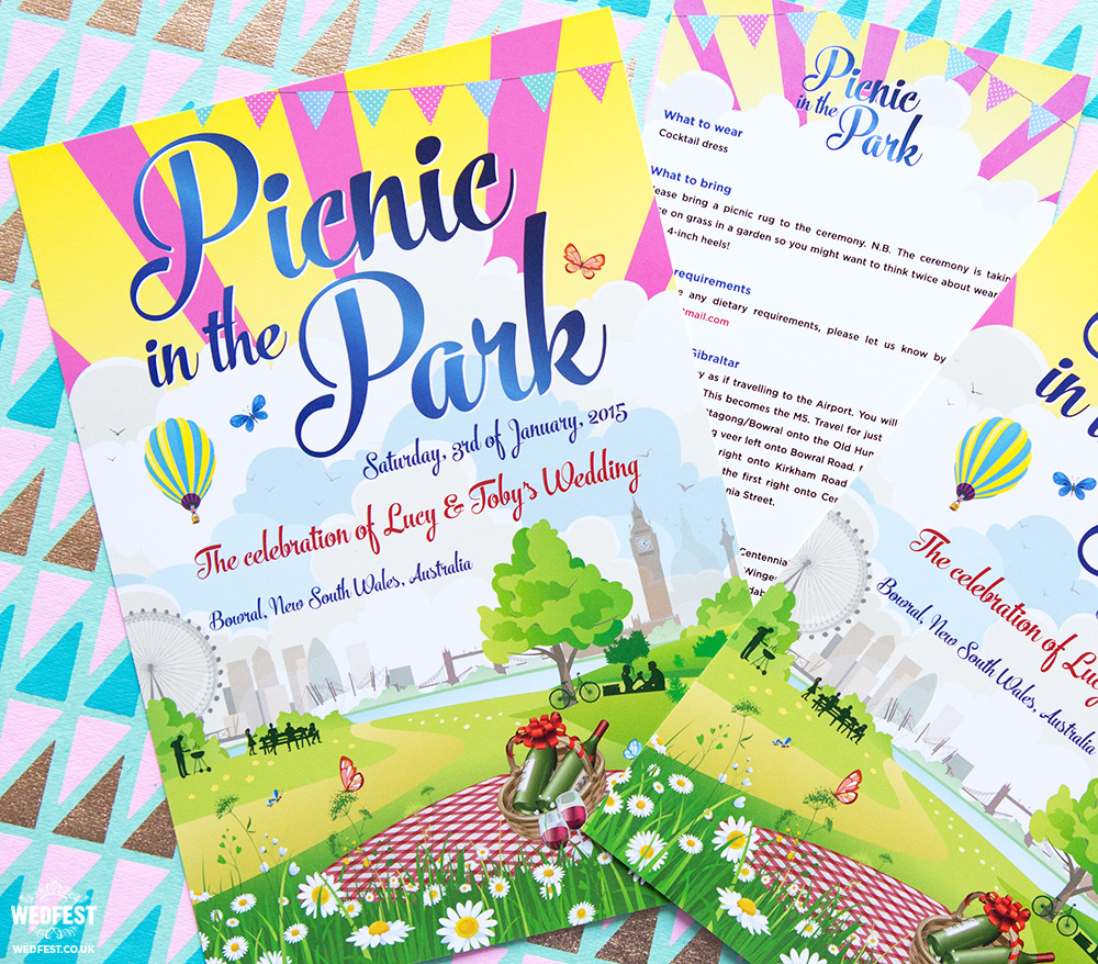 London Picnic Themed Wedding Invitations